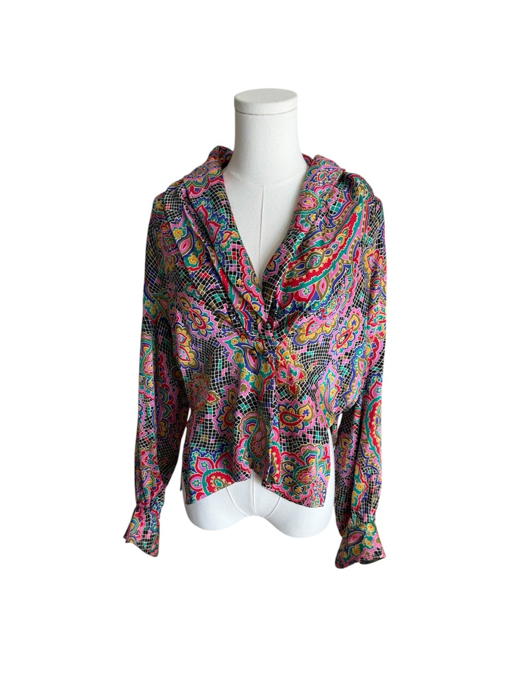 Vintage The Works Saks Fifth Avenue 100% Silk Paisley Blouse Top Size 6